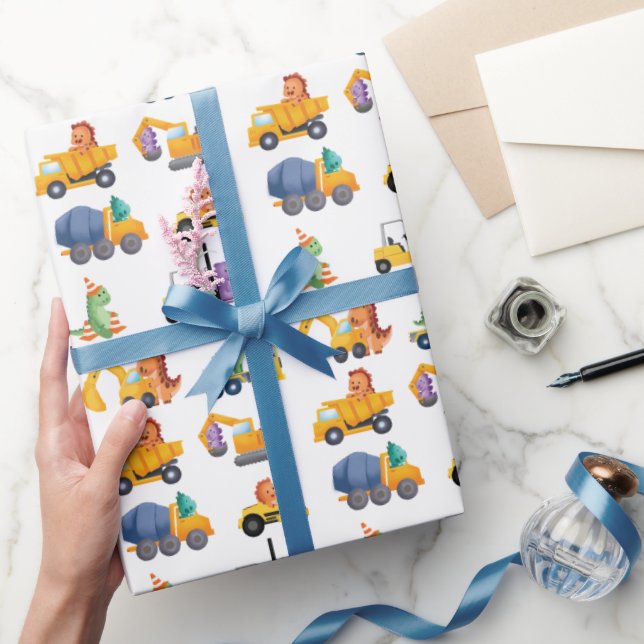  Dinosaur Construction Crew Birthday Party Wrapping Paper (Gifting)
