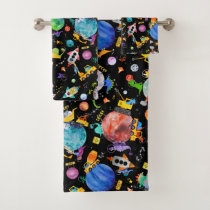 Dinosaur Construction Crew Outer Space Astronauts Bath Towel Set