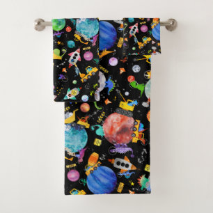 Dinosaur Construction Crew Outer Space Astronauts Bath Towel Set