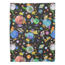 Dinosaur Construction Crew Outer Space Astronauts Duvet Cover
