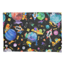 Dinosaur Construction Crew Outer Space Astronauts Pillow Case