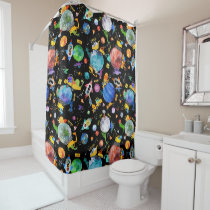 Dinosaur Construction Crew Outer Space Astronauts Shower Curtain