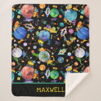 Dinosaur Construction Crew Space Kids Personalized Sherpa Blanket