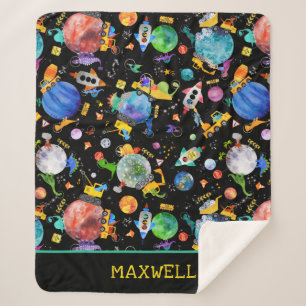 Dinosaur Construction Crew Space Kids Personalized Sherpa Blanket