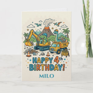 Dinosaur Construction Customized Birthday Card