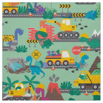 Dinosaur Construction Kids Cute Pattern Fabric
