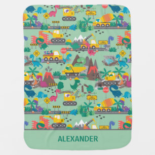 Dinosaur Construction Kids Personalized Baby Blanket