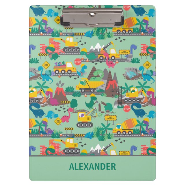 Dinosaur Construction Kids Personalized  Clipboard (Front)