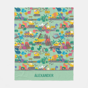 Dinosaur Construction Kids Personalized Fleece Blanket