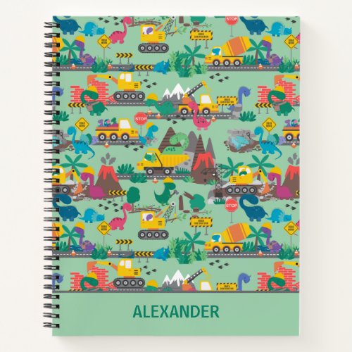 Dinosaur Construction Kids Personalized Notebook