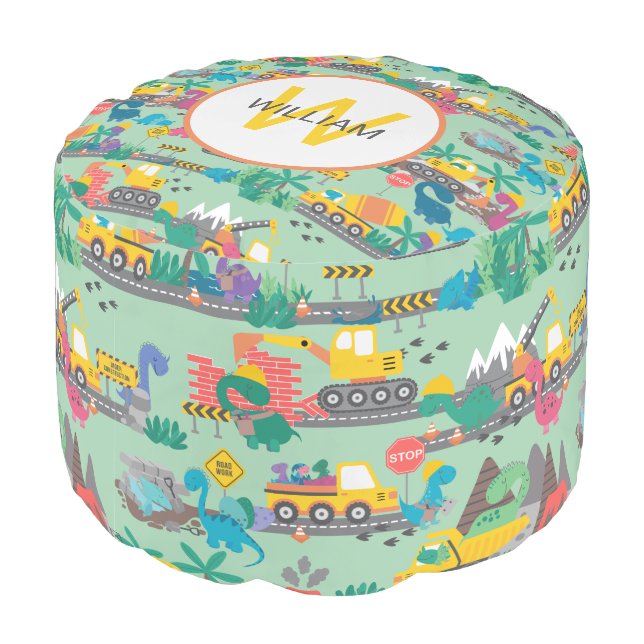 Dinosaur Construction Kids Pouf (Angled Back)