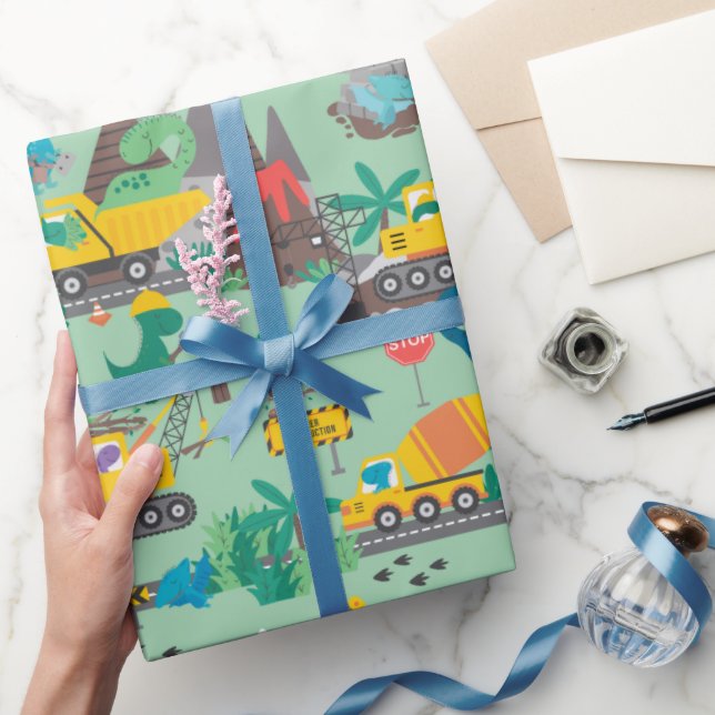 Dinosaur Construction Kids Wrapping Paper (Gifting)