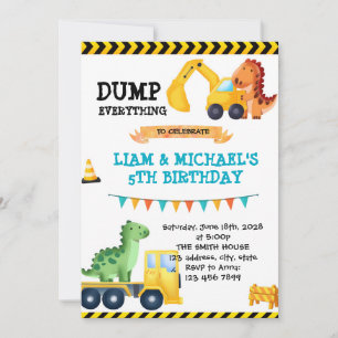 Dinosaur construction party invitation