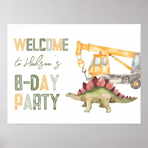 Dinosaur Construction Party Welcome Sign