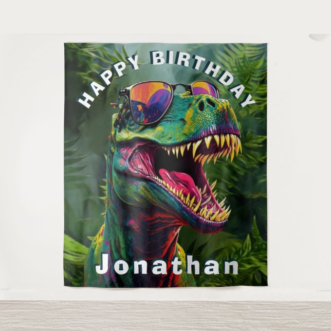Dinosaur Coo l T Rex Jungle Birthday backdrop (Front)