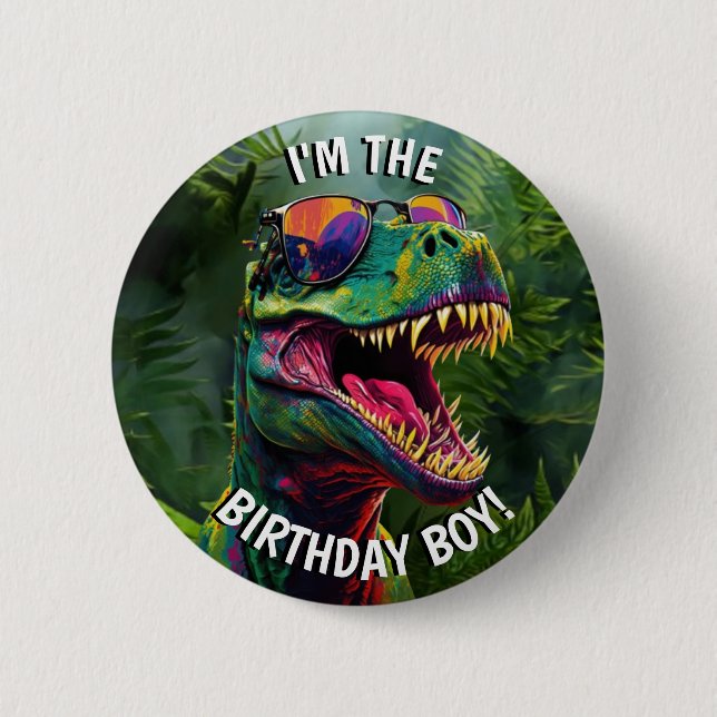 Dinosaur Cool BIRTHDAY Boy Button (Front)