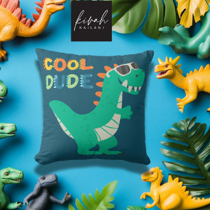 Dinosaur Cool Dude Cartoon Boy Nursery Room Decor Throw Pillow