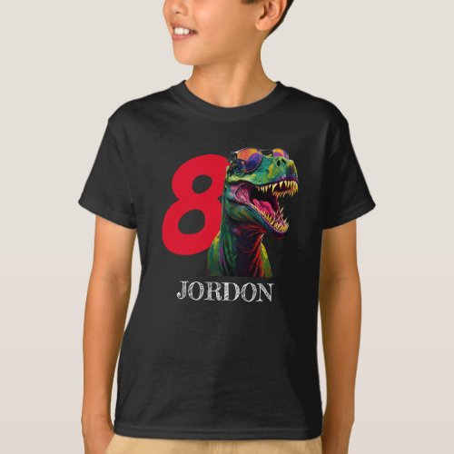 Dinosaur cool Happy 8th Birthday T_Shirt