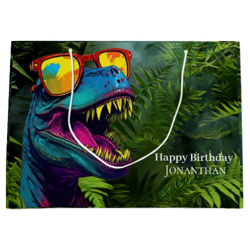 Dinosaur Cool Purple Jungle  Large Gift Bag