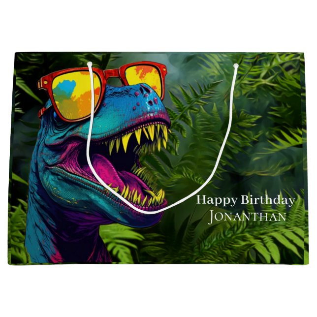 Dinosaur Cool Purple Jungle  Large Gift Bag (Front)