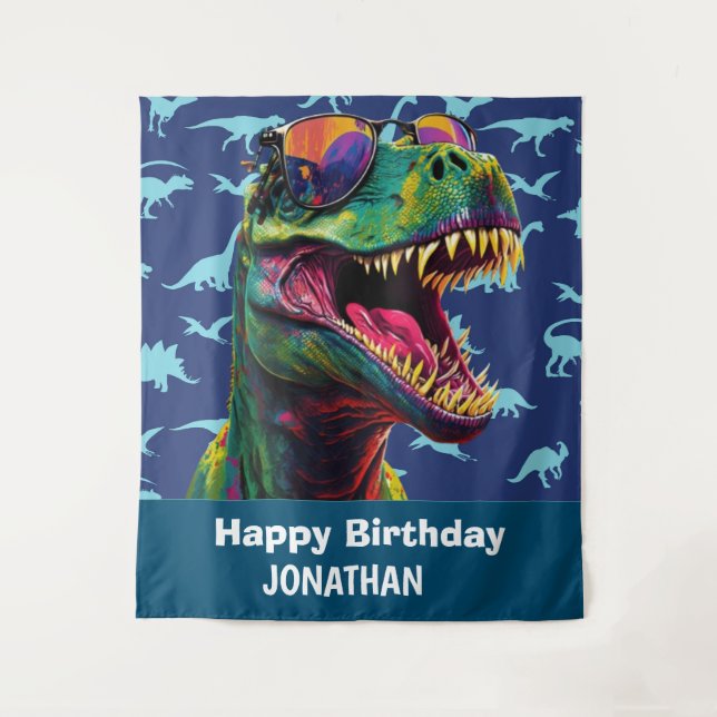 Dinosaur Cool T Rex Blue Backdrop (Front)
