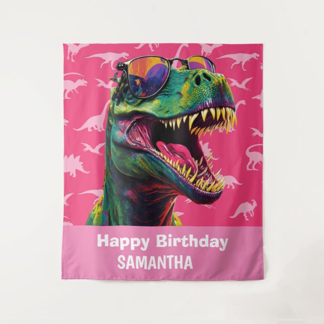 Dinosaur Cool T Rex Pink Backdrop (Front)