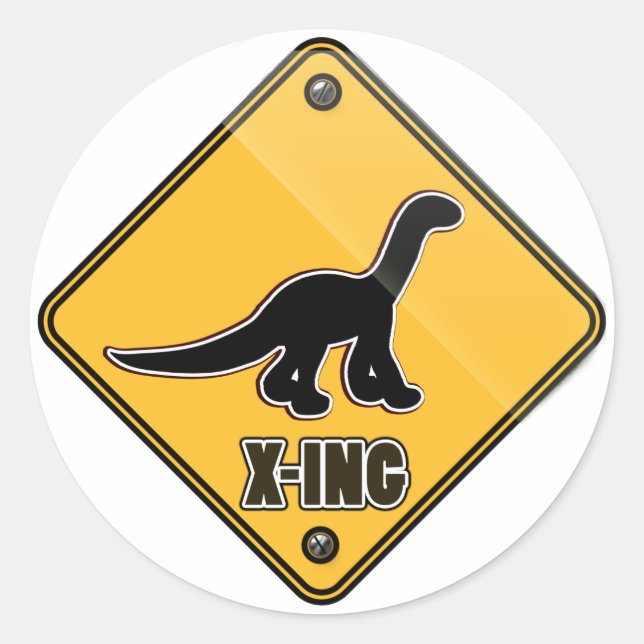 Dinosaur Crossing Sign Classic Round Sticker (Front)