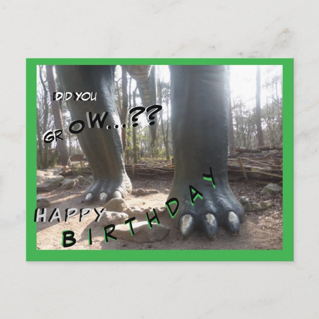 Dinosaur Cust. Text Happy Birthday Postcard (Front)