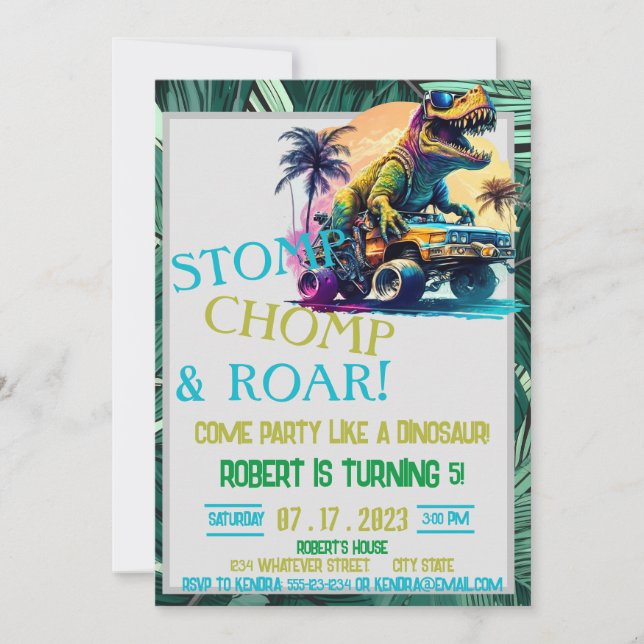 Dinosaur Custom Kids Birthday Invitation (Front)