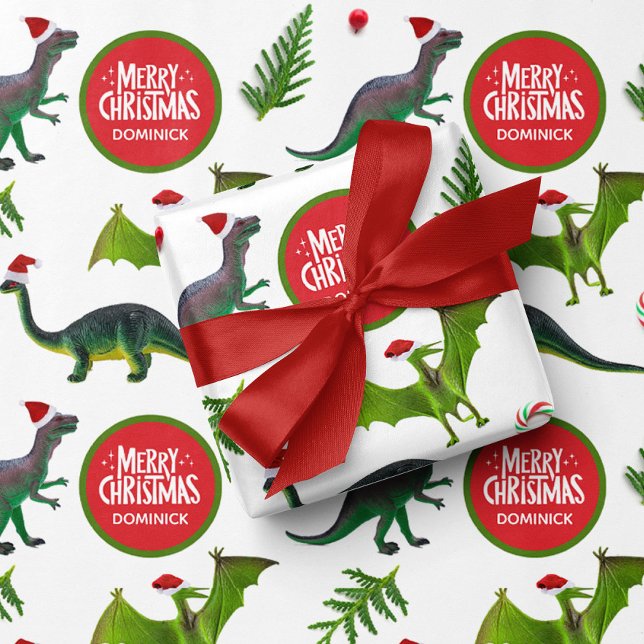 Dinosaur Custom Name Christmas Wrapping Paper Sheets (Creator Uploaded)