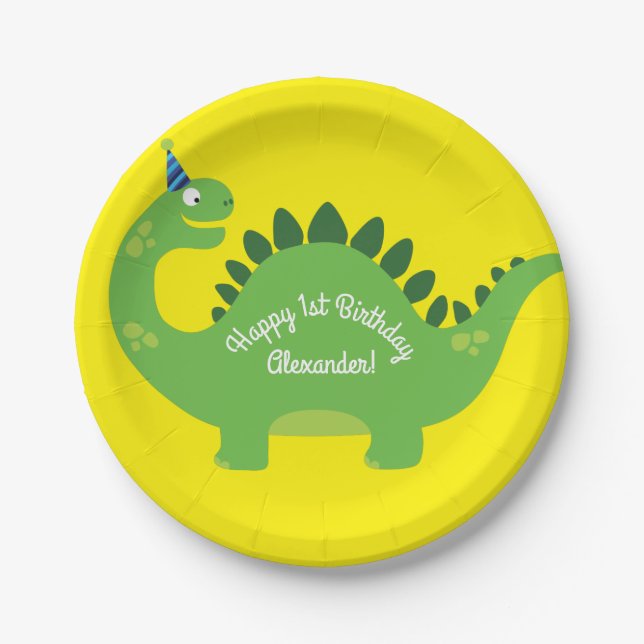 Dinosaur Cute 1st Birthday Plates (Front)