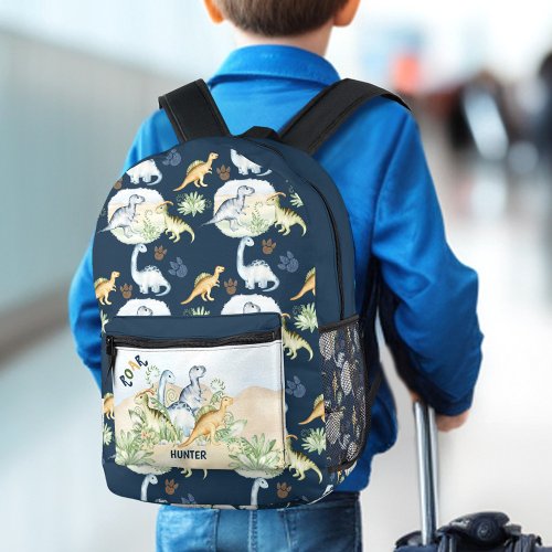 Dinosaur Cute Blue Custom Name Boy Printed Backpack