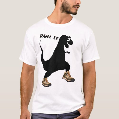 Dinosaur Cute Brown Shoes Say Run T_Shirt