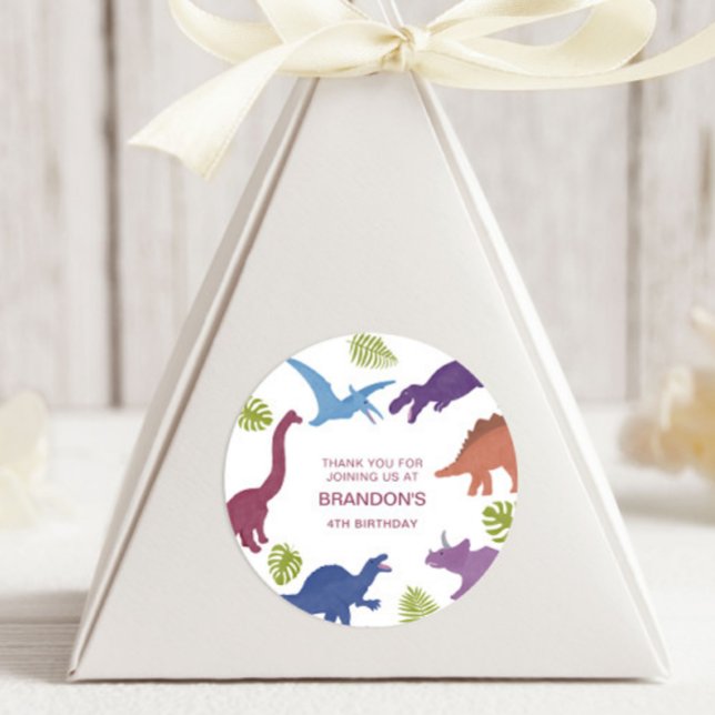 Dinosaur Cute Dino Kid Birthday Party Favor Classic Round Sticker (Creator Uploaded)