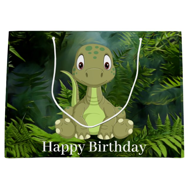 Dinosaur Cute Green Jurassic Party   Large Gift Bag (Front)