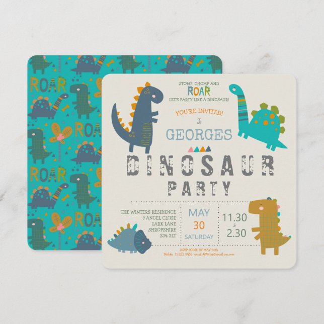 Dinosaur cute modern Birthday Party Invitation (Front/Back)