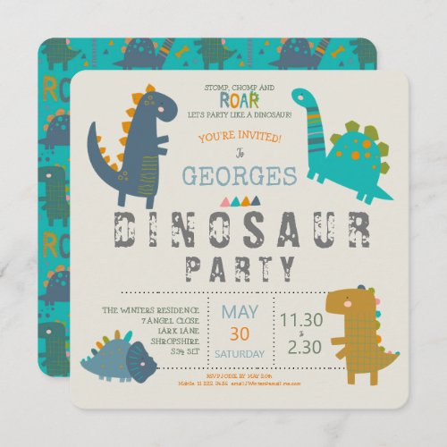 Dinosaur cute modern Birthday Party Invitation
