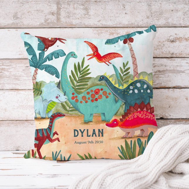 Dinosaur cute pre historic jungle kids throw pillow (Creator Uploaded)