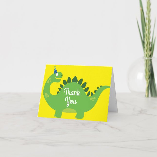 Dinosaur Cute Thank You 1st Birthday Cards (Front)