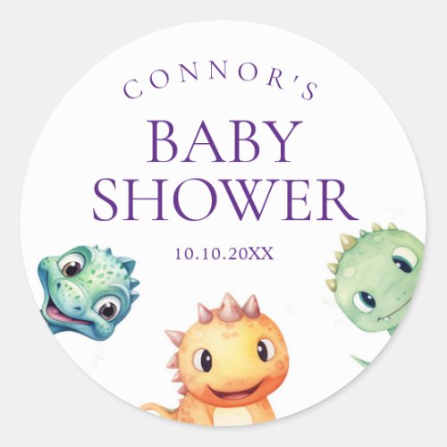 Dinosaur Cute Watercolor Baby Shower Classic Round Sticker