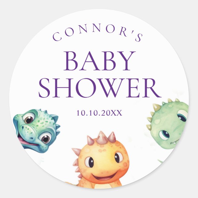 Dinosaur Cute Watercolor Baby Shower Classic Round Sticker (Front)