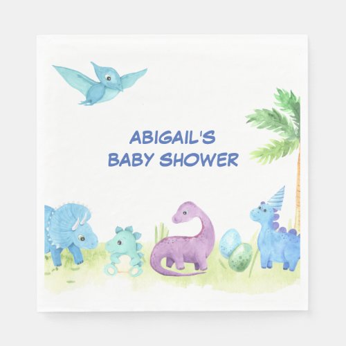 Dinosaur Cute Watercolor Baby Shower Party Napkins