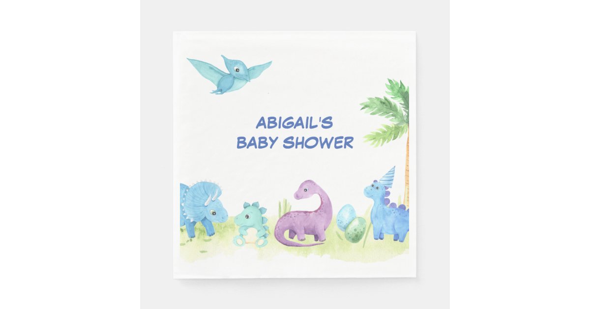 Dinosaur Cute Watercolor Baby Shower Party Napkins Zazzle