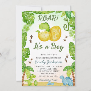 Dinosaur Cute watercolor Greenery Boy Baby shower  Invitation