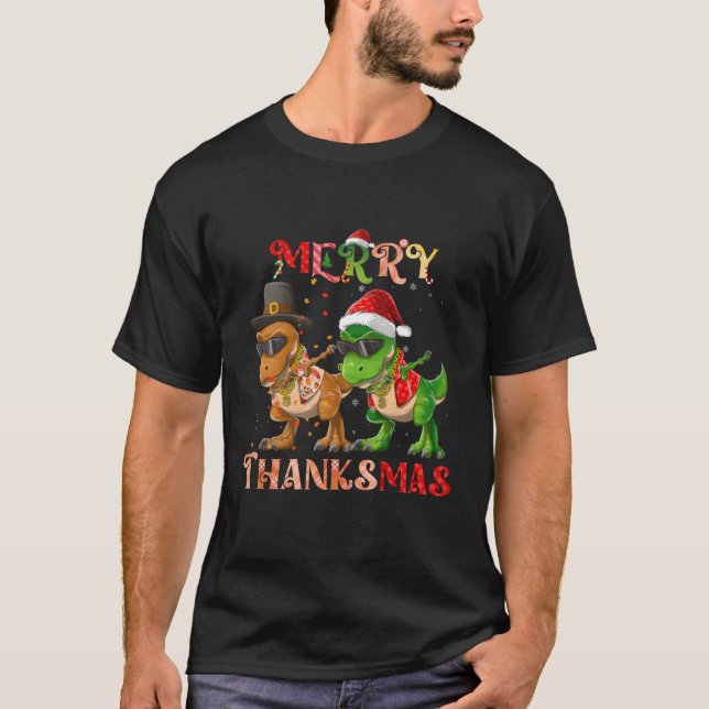 Dinosaur Dabbing Rapper Hip Hop Merryhanksmas gift T-Shirt (Front)