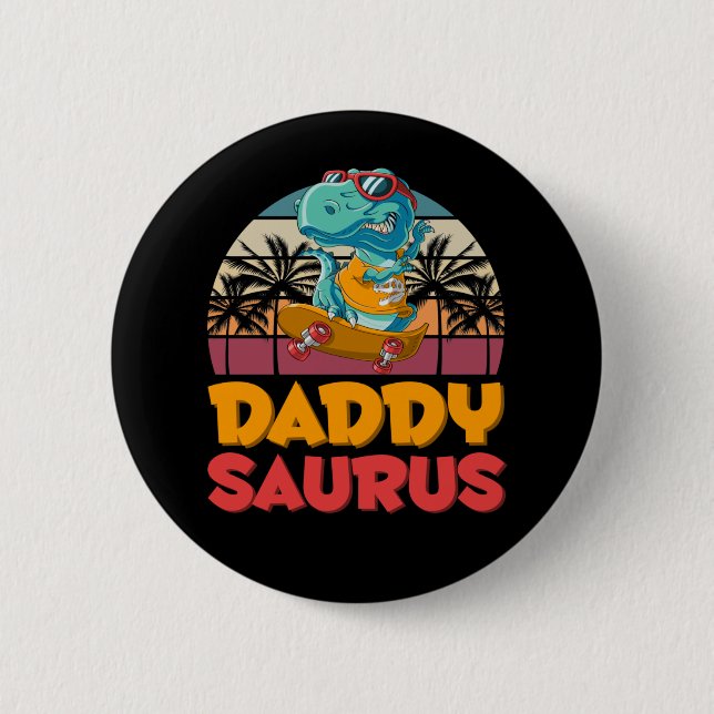 Dinosaur Daddy Father Dino Retro Family Button (Front)