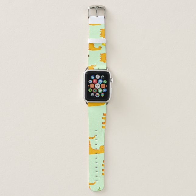 Dinosaur Delight: Kids' Bright Pattern. Apple Watch Band (Front)