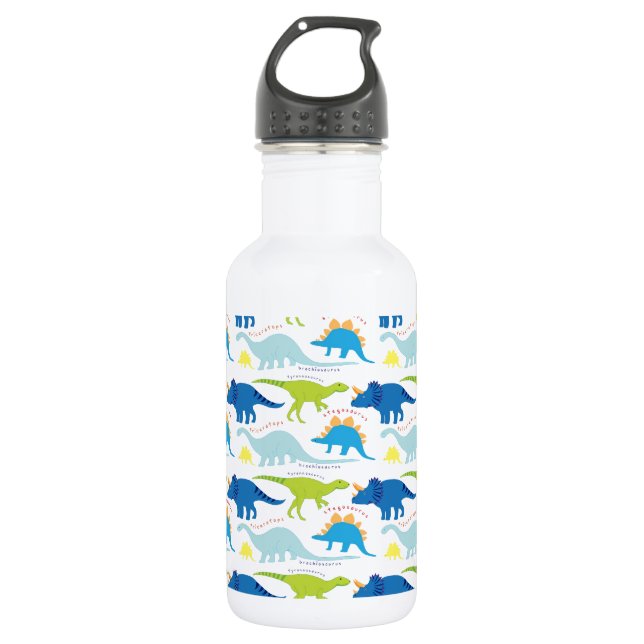 Dinosaur Designs Blue and Green Pattern Dino Kids Stainless Steel Water Bottle (Front)