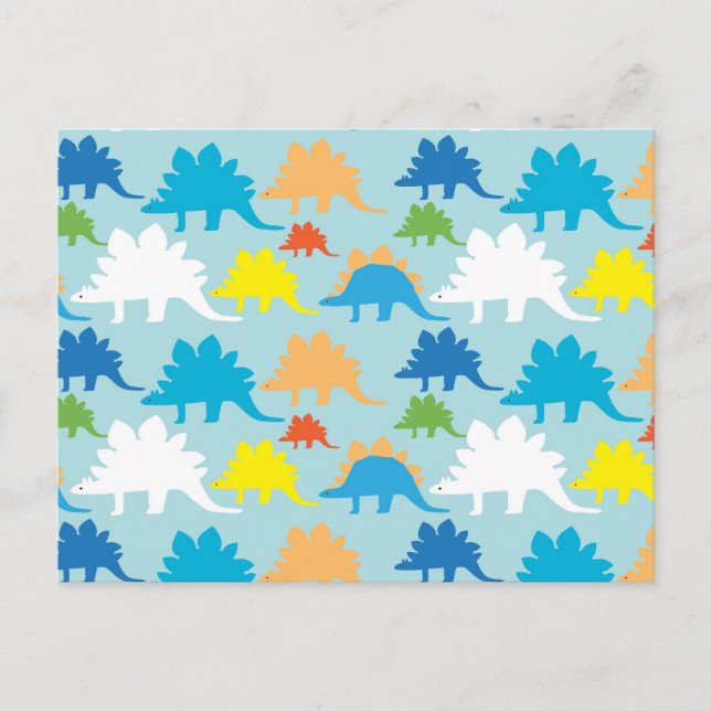 Dinosaur Designs Blue Orange Yellow Red Dinosaurs Postcard (Front)