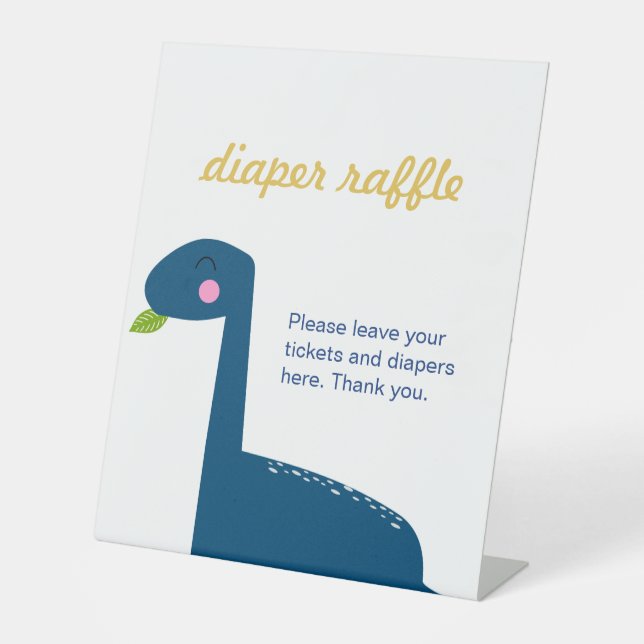 Dinosaur Diaper Raffle Sign Baby Shower Cute Blue  (Front)